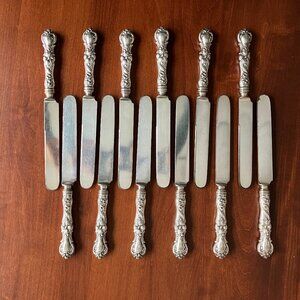 Old French 1907 Antique 1835 R Wallace 14 DWT Silverplate Dinner Knives Set/12